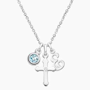 A Child&#039;s Faith, Children&#039;s Personalized Necklace Set for Girls (Includes Cross, Initial, and Birthstone Charms) - Sterling Silver