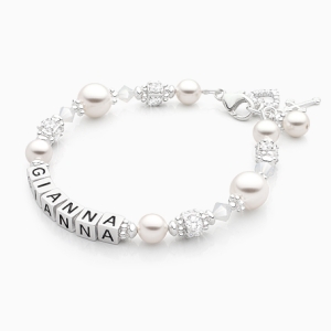 Crowned in Heaven, First Holy Communion Name Bracelet for Girls - Sterling Silver