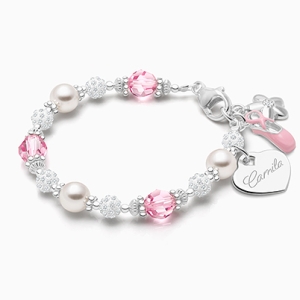 Crystal Polka Dot, Baby/Children&#039;s Beaded Bracelet for Girls (INCLUDES Engraved Charm) - Sterling Silver