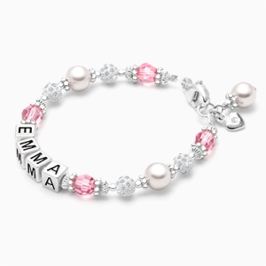 Real Pearls &amp; Pink Crystals Polka Dot this Cute Name Bracelet