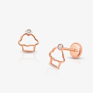 Cupcake Cutie, Clear CZ Baby/Children&#039;s Earrings, Screw Back - 14K Rose Gold