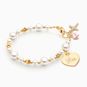 Dainty Pearls Christening/Baptism Baby/Children&#039;s Beaded Bracelet (Includes Engravable Charm)