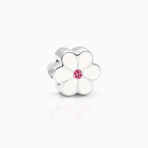 Darling as a Daisy, Sterling Silver, White Enamel and Pink CZ Flower - Adoré Charm