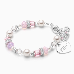 Duchess, Baby/Children&#039;s Beaded Bracelet for Girls (INCLUDES Engraved Charm) - Sterling Silver