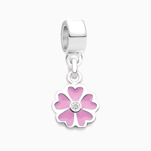 Fine Little Flower, Sterling Silver, Pink Enamel and Clear CZ Flower - Children&#039;s Adoré™ Dangle Charm