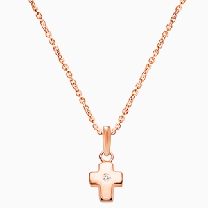 Forever in Faith Cross with Genuine Diamond, Children&#039;s Necklace (Includes Chain) - 14K Rose Gold