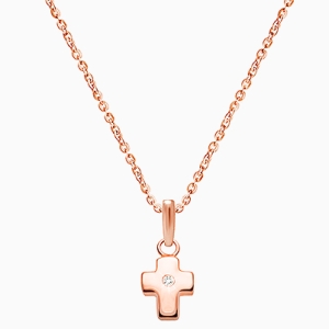 Forever in Faith Cross with Genuine Diamond, Boy&#039;s Necklace (Includes Chain) - 14K Rose Gold