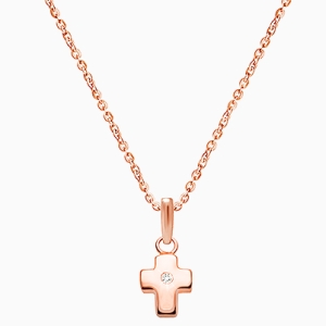 Forever in Faith Cross with Genuine Diamond, Boy&#039;s Necklace (Includes Chain) - 14K Rose Gold