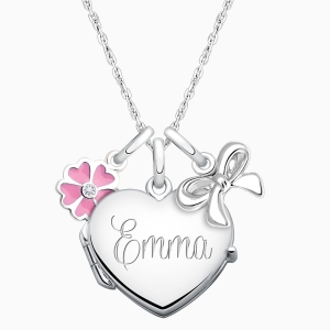 Heart Locket &quot;Design Your Own&quot; Teen&#039;s Necklace for Girls (50+ Optional Charms &amp; FREE Engraving) - Sterling Silver