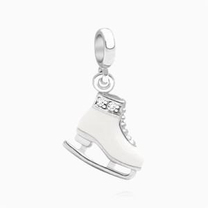 Ice Princess, Sterling Silver Ice Skate with White Enamel and CZ&#039;s - Adoré Pendant