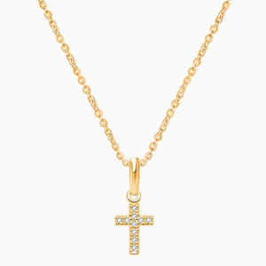 Divine Light, Cross with Genuine Diamonds Children&#039;s Necklace for Girls - 14K Gold