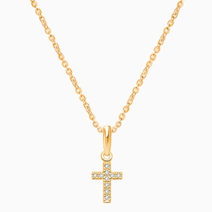 Divine Light, Cross with Genuine Diamonds Communion Children&#039;s Necklace for Girls - 14K Gold