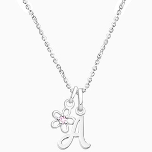 Cursive Initial &quot;Design Your Own&quot; Personalized Children&#039;s Necklace for Girls (50+ Optional Charms) - Sterling Silver