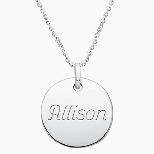 Large Round, Engraved Children&#039;s Necklace for Girls (Free Personalization) - Sterling Silver