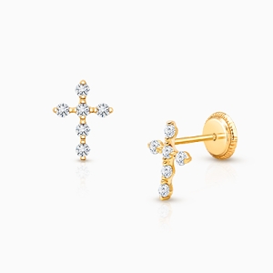 Light of Heaven, Baby/Children&#039;s Cross Earrings, Screw Back, Clear CZ - 14K Gold