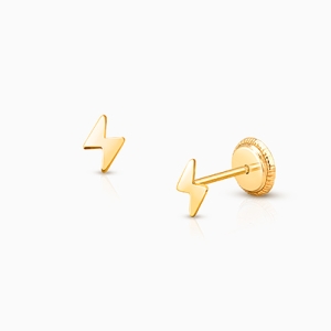 Lightning Bolt, Baby/Children&#039;s Earrings, Screw Back - 14K Gold