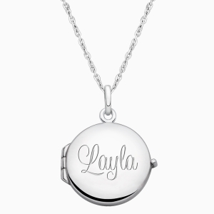 Round Locket, Engraved Teen&#039;s Necklace for Girls (FREE Personalization) - Sterling Silver