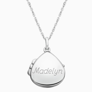 Teardrop Locket, Engraved Children&#039;s Necklace for Girls (FREE Personalization) - Sterling Silver