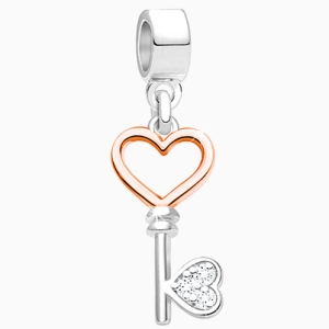 Love is an Open Door, 2-Tone Sterling Silver Heart Key with 14K Rose Gold Plating - Children&#039;s Adoré™ Dangle Charm