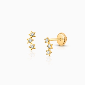 Lucky Stars, Clear CZ Teen’s Earrings, Screw Back - 14K Gold