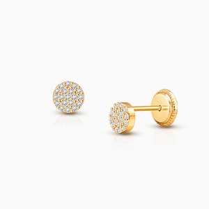 Micro Pavé Rounds, Clear CZ First Holy Communion Children&#039;s Earrings, Screw Back - 14K Gold