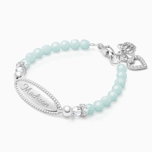 tB® Signature Crystal™ Trademark Blue Baby/Children’s Engraved Bracelet for Girls - Sterling Silver