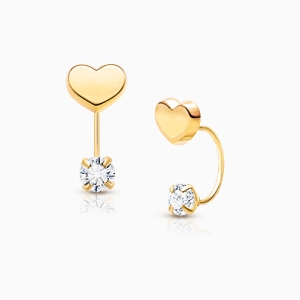 Modern Heart Screw Front, Clear CZ Baby/Children&#039;s Earrings - 14K Gold