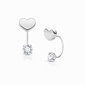 Modern Heart Screw Front, Clear CZ Baby/Children&#039;s Earrings - 14K White Gold