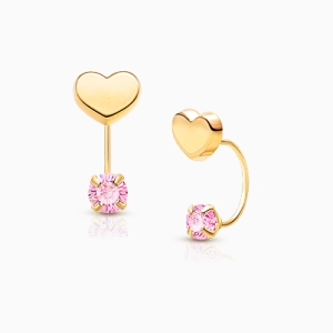 Modern Heart with Pink CZ Screw Front, Baby/Children&#039;s Earrings - 14K Gold