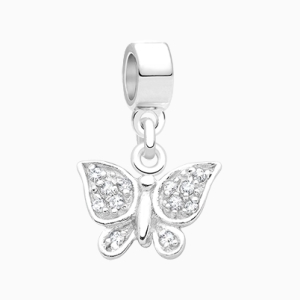 Mommy&#039;s Butterfly, Sterling Silver Clear Pavé CZ Butterfly - Children&#039;s Adoré™ Dangle Charm