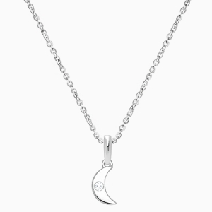 Over the Moon, Teeny Tiny, Children&#039;s Necklace for Girls with Genuine Diamond - 14K White Gold