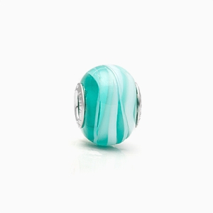 Vacation Waves, Sterling Silver and Aqua Swirl Murano Glass (Hand Made in Italy) - Adoré Charm