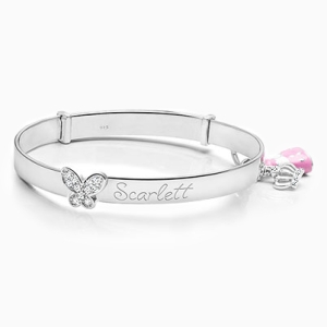 Butterfly Bangle, Engraved Children&#039;s Bracelet for Little Girls - Sterling Silver