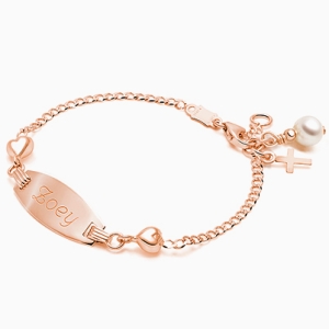 Follow Your Heart, Christening/Baptism Baby/Children&#039;s Engraved ID Bracelet - 14K Rose Gold