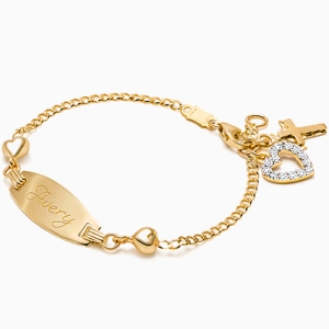 Follow Your Heart, Christening/Baptism Baby/Children&#039;s Engraved ID Bracelet - 14K Gold