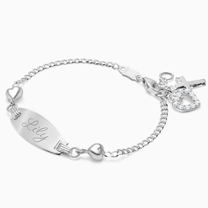 Follow Your Heart, Christening/Baptism Baby/Children&#039;s Engraved ID Bracelet - 14K White Gold