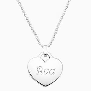 14K White Gold Heart, Engravable Necklace for Teens (Includes Chain &amp; FREE 1-Side Engraving) -14K White Gold