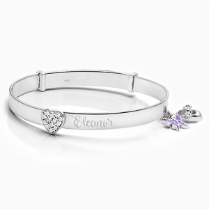 Heart Bangle, Engraved Children&#039;s Bracelet for Little Girls - Sterling Silver