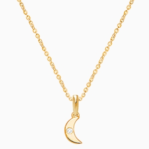 Over the Moon, Teeny Tiny Teen&#039;s Necklace with Genuine Diamond (Includes Chain) - 14K Gold