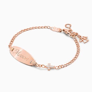 Pavé Cross, Baby/Children&#039;s Engraved ID Bracelet for Boys - 14K Rose Gold