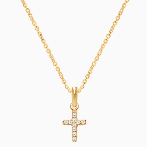 Miraculous Cross, Modern Pavé CZ Children&#039;s Necklace (Includes Chain) - 14K Gold