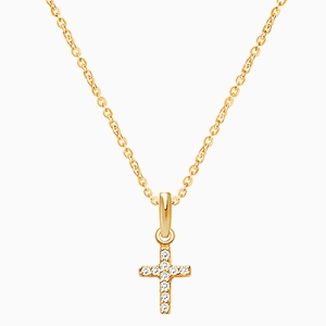 Miraculous Cross, Modern Pavé CZ Boy&#039;s Necklace (Includes Chain) - 14K Gold