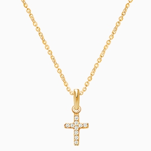 Shining Cross, Clear CZ Teen&#039;s Necklace (Includes Chain) - 14K Gold