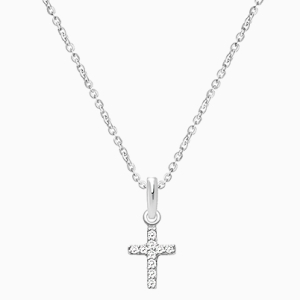 Shining Cross, Clear CZ Children&#039;s Necklace (Includes Chain) - 14K White Gold