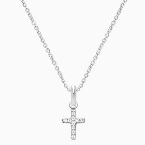 Shining Cross, Clear CZ Boy&#039;s Necklace (Includes Chain) - 14K White Gold