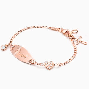 Pavé Heart, Baby/Children&#039;s Engraved ID Bracelet - 14K Rose Gold