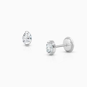 Oval Cut Studs, Clear CZ First Holy Communion Children&#039;s Earrings, Screw Back - 14K White Gold