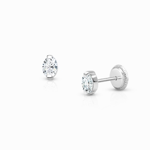 Oval Cut Studs, Clear CZ Baby/Children&#039;s Earrings, Screw Back - 14K White Gold