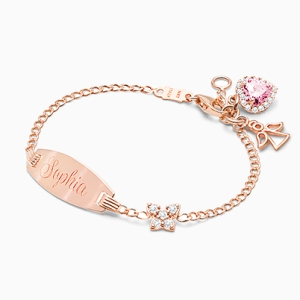 Pavé Butterfly, Baby/Children's Engraved ID Bracelet for Girls - 14K Gold