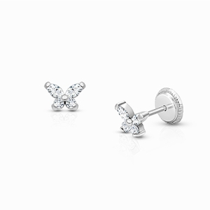 Baby Butterfly, Clear CZ First Holy Communion Children’s Earrings, Screw Back - 14K White Gold
